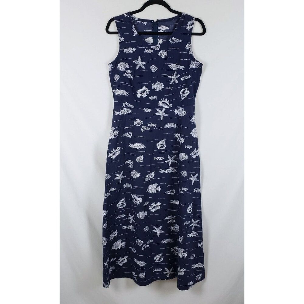 Coastal Nautical Ocean Life Maxi Dress Womens M? Navy Beach Resort Vacation